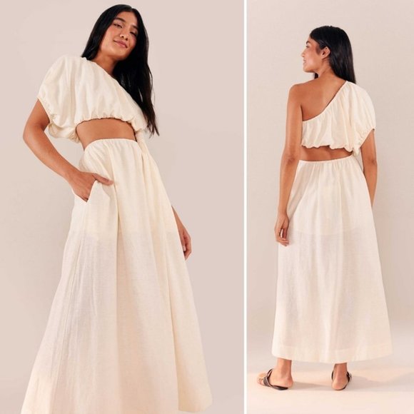 NWT! FARM Rio Off-White One Shoulder bridal resort Dress Size Medium - Picture 2 of 13